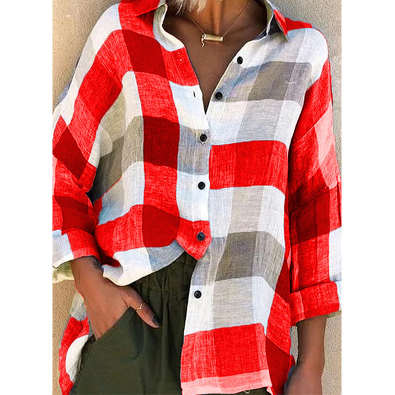 Winter Plaid Loose Fit Long Sleeve Shirt