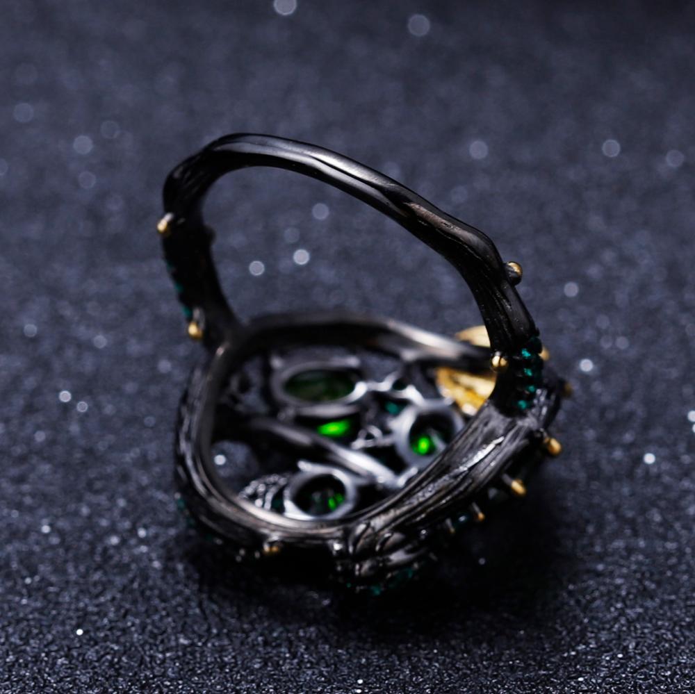 Handmade Designer Natural Honey Bee Diopside Silver Gold Overlay Ring