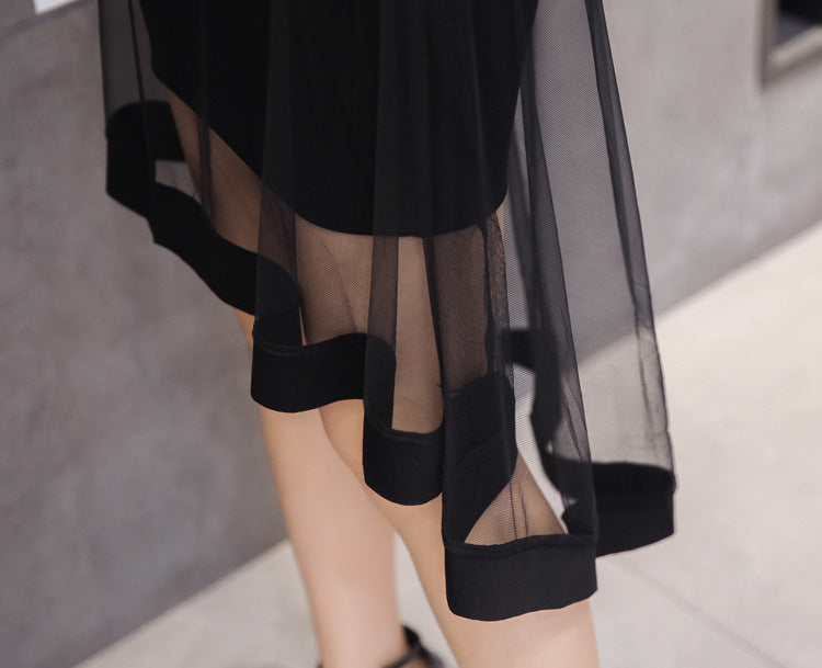 Romantic Spot Dovetail Mesh Midi Skirt