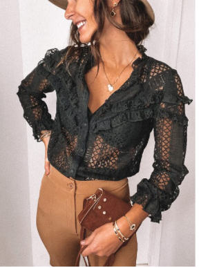 Lace Fashion Cut Out Long Sleeve Shirt