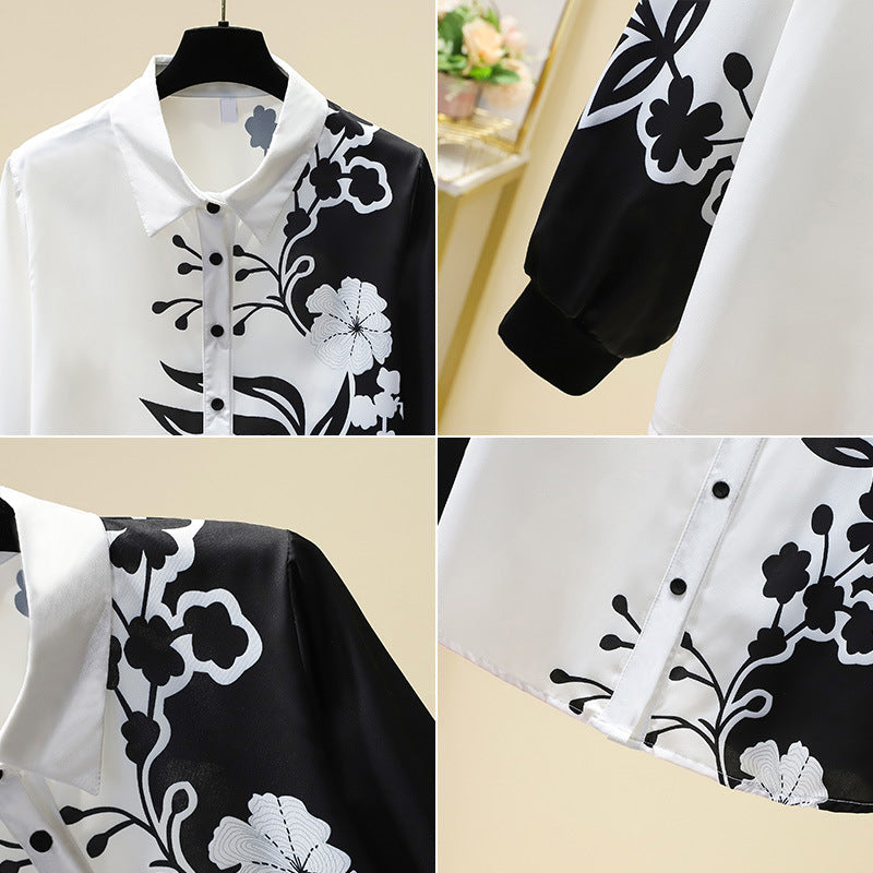 Noir Fusion Floral Printed Long Sleeve Silk Shirt