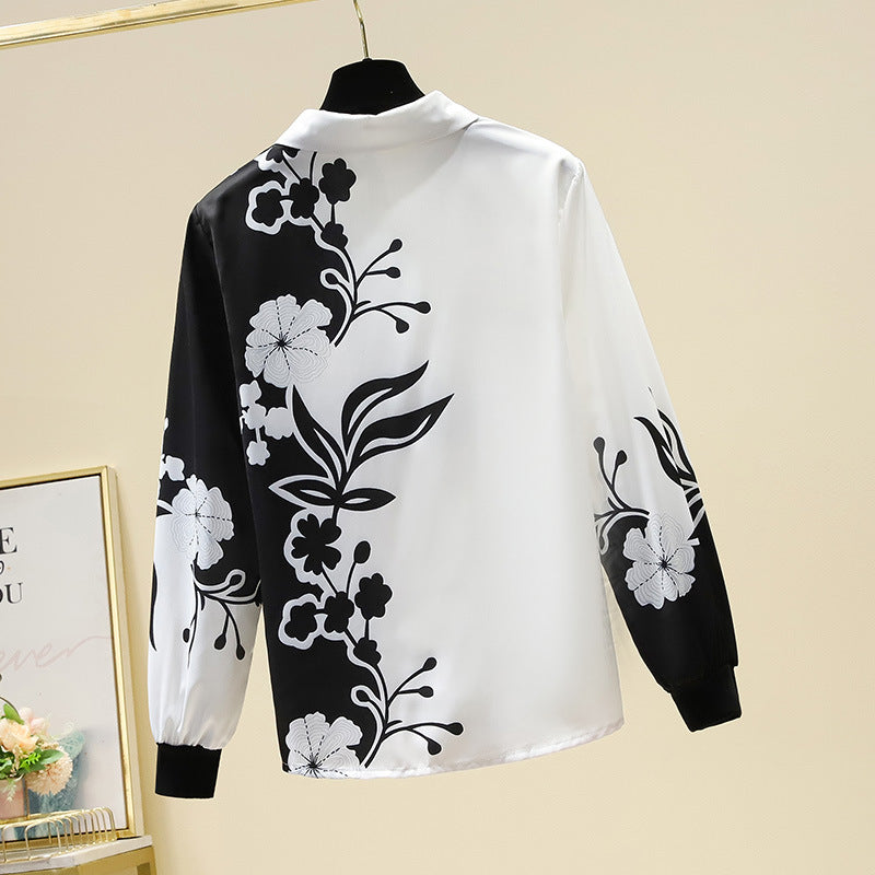 Noir Fusion Floral Printed Long Sleeve Silk Shirt