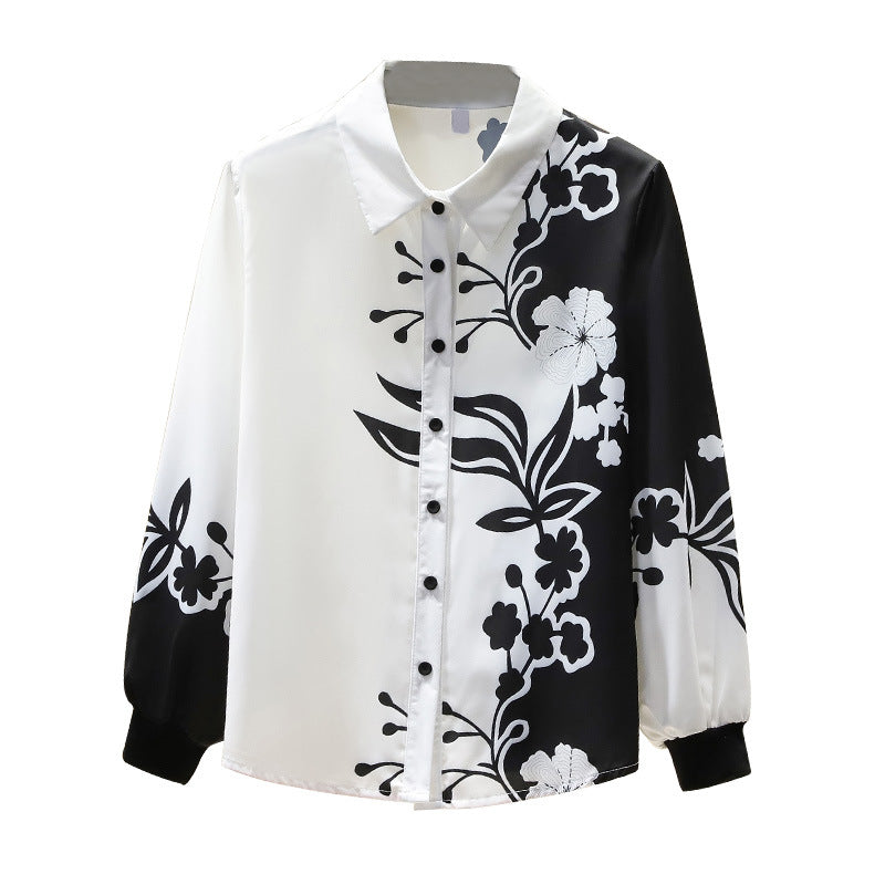 Noir Fusion Floral Printed Long Sleeve Silk Shirt