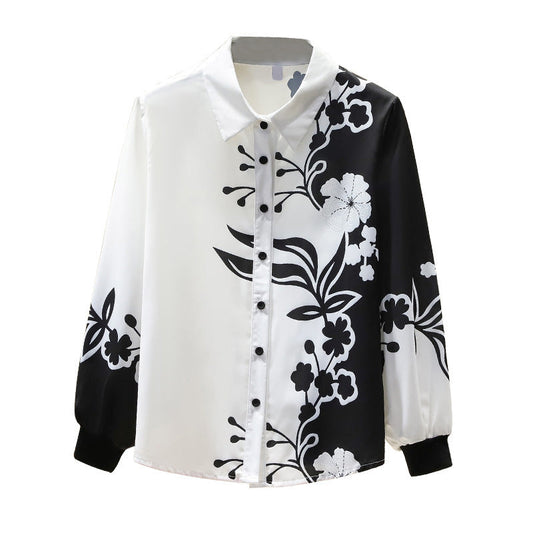 Noir Fusion Floral Printed Long Sleeve Silk Shirt