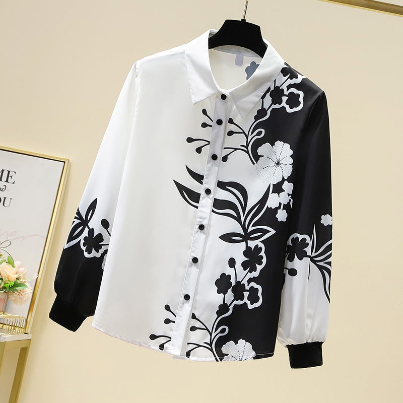 Noir Fusion Floral Printed Long Sleeve Silk Shirt