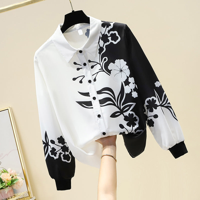 Noir Fusion Floral Printed Long Sleeve Silk Shirt