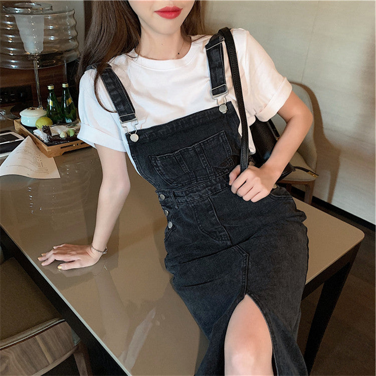 Timeless Strappy Split Retro Denim Skirt