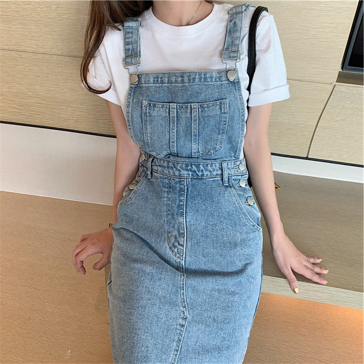 Timeless Strappy Split Retro Denim Skirt
