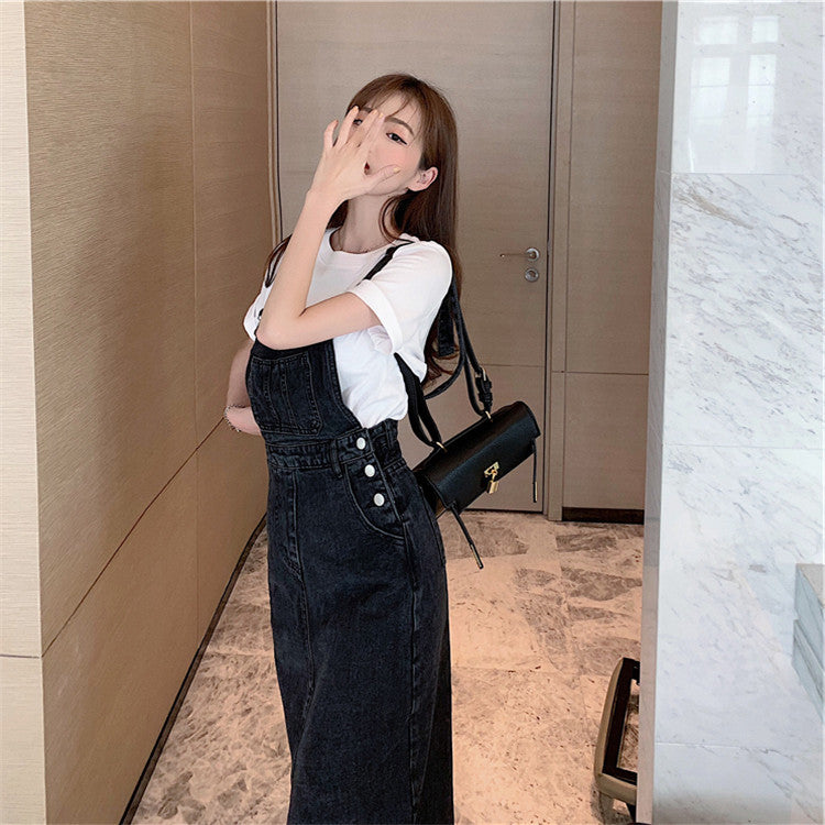 Timeless Strappy Split Retro Denim Skirt