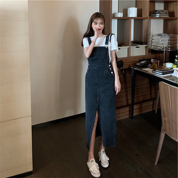 Timeless Strappy Split Retro Denim Skirt