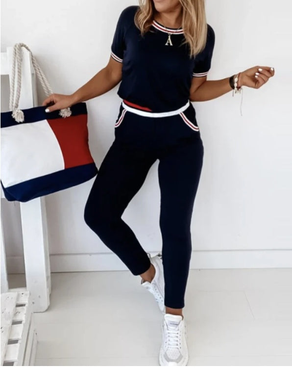Sports Lover Navy Blue Round Neck 2-piece Set