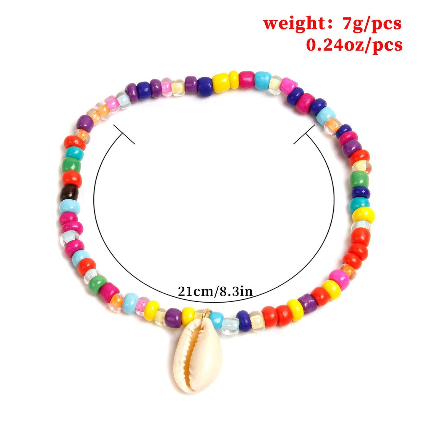 Colorful Mixed Color Rice Bead Shell Beachy Anklet.