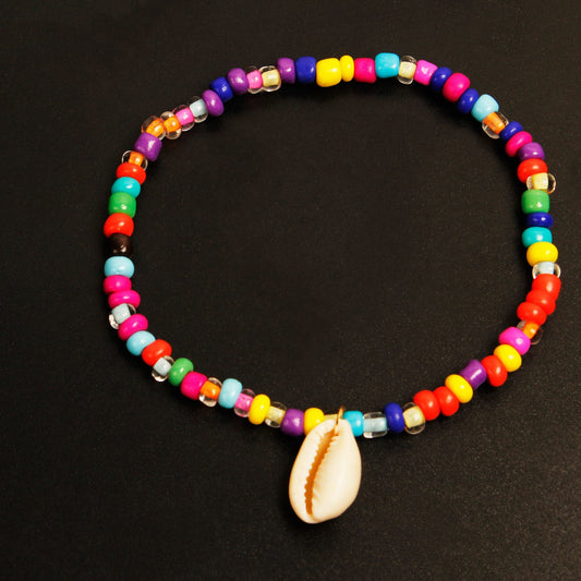 Colorful Mixed Color Rice Bead Shell Beachy Anklet.