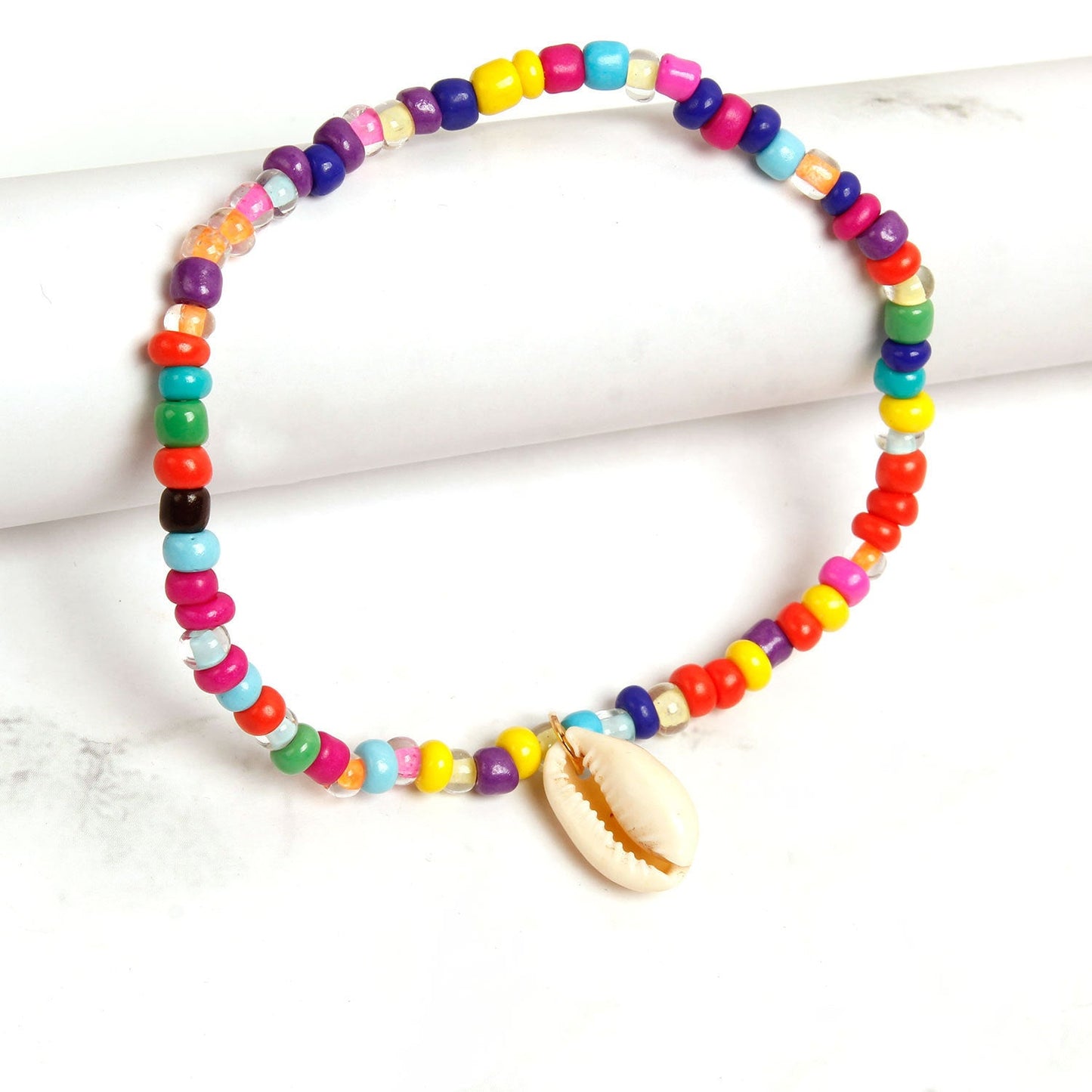 Colorful Mixed Color Rice Bead Shell Beachy Anklet.
