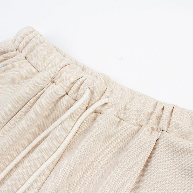 American Retro Apricot Collar T-shirt Summer Shorts Set