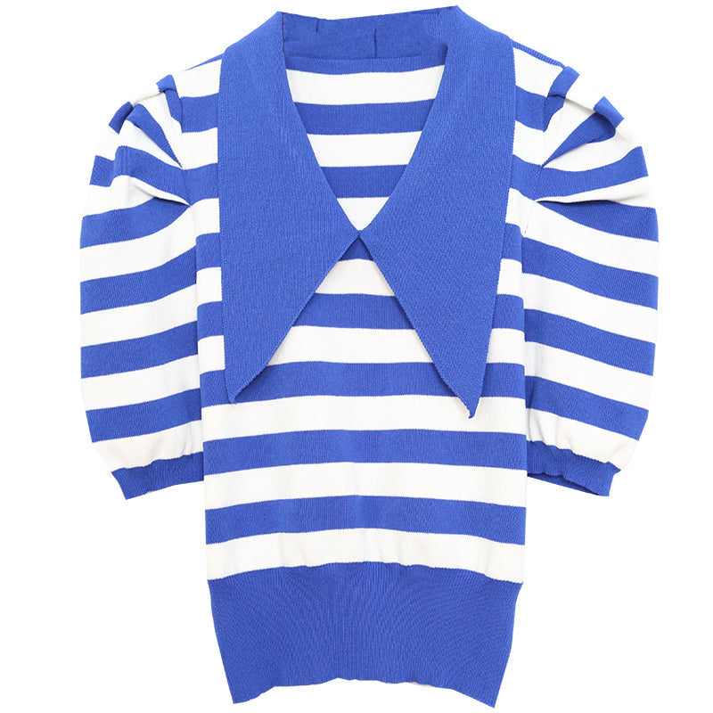 Retro Sailor Stripe Design Top with  White Color