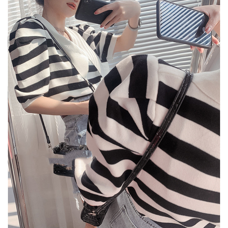 Retro Sailor Stripe Design Top with  White Color