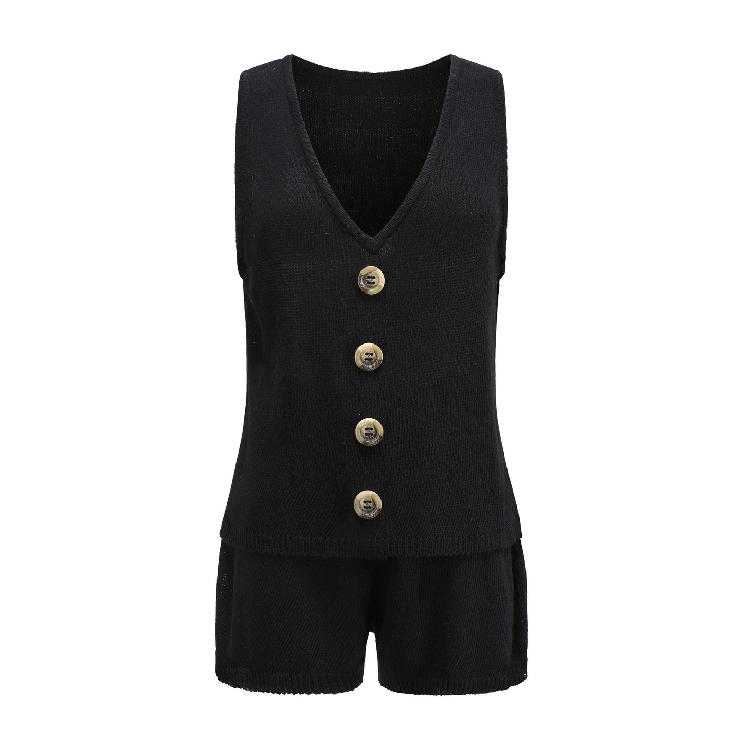 White Black Casual Sweater Knit 2 -pieces Suit Shorts & Vest