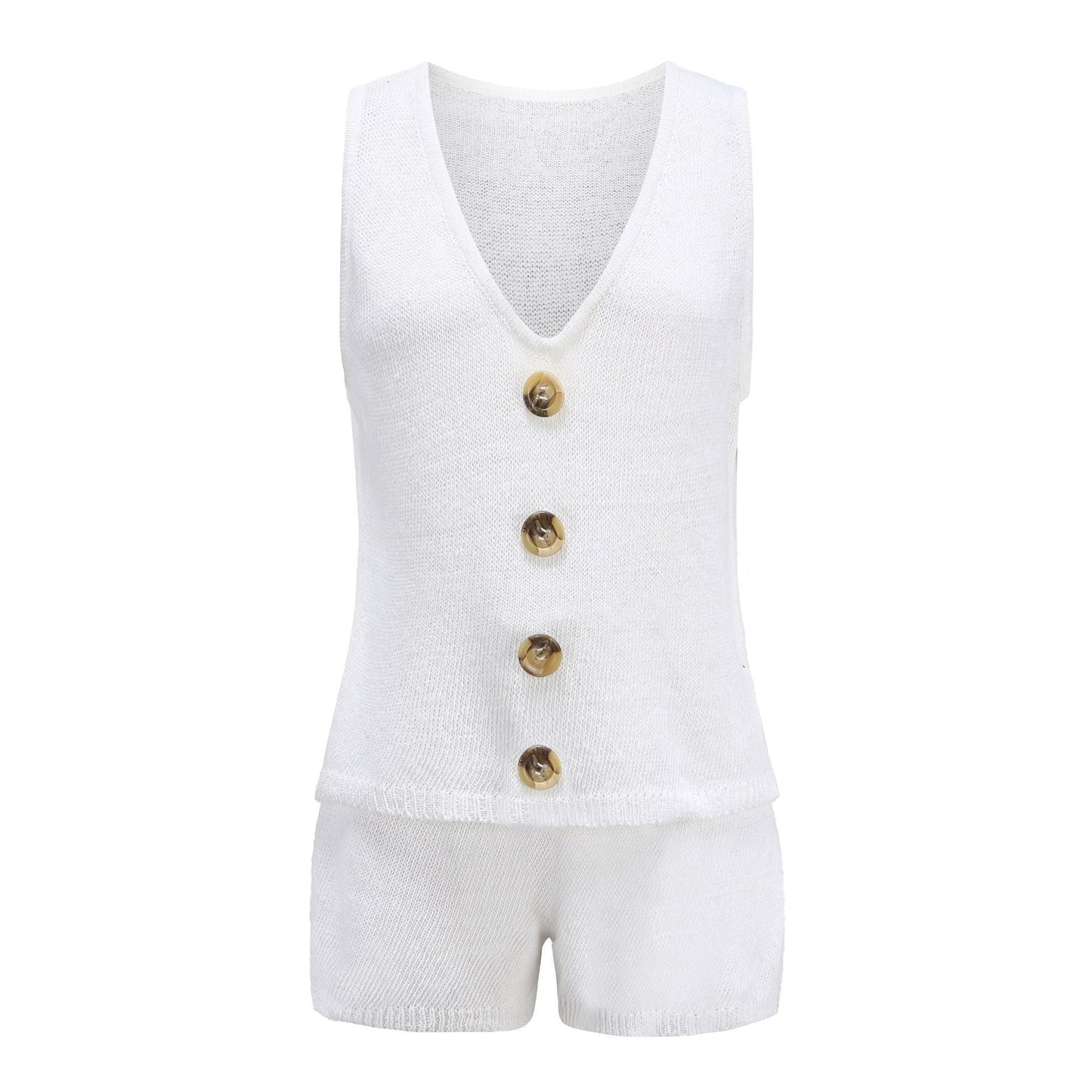 White Black Casual Sweater Knit 2 -pieces Suit Shorts & Vest