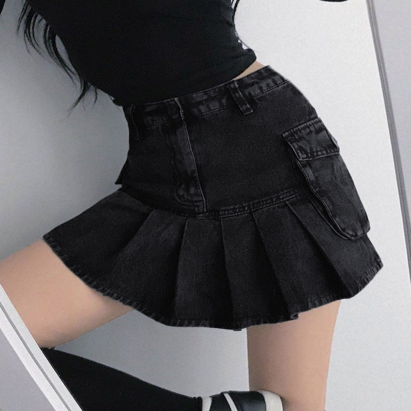 In Your Dreams Denim Pleated Skirt High Waist Skirt