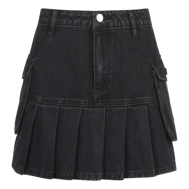 In Your Dreams Denim Pleated Skirt High Waist Skirt