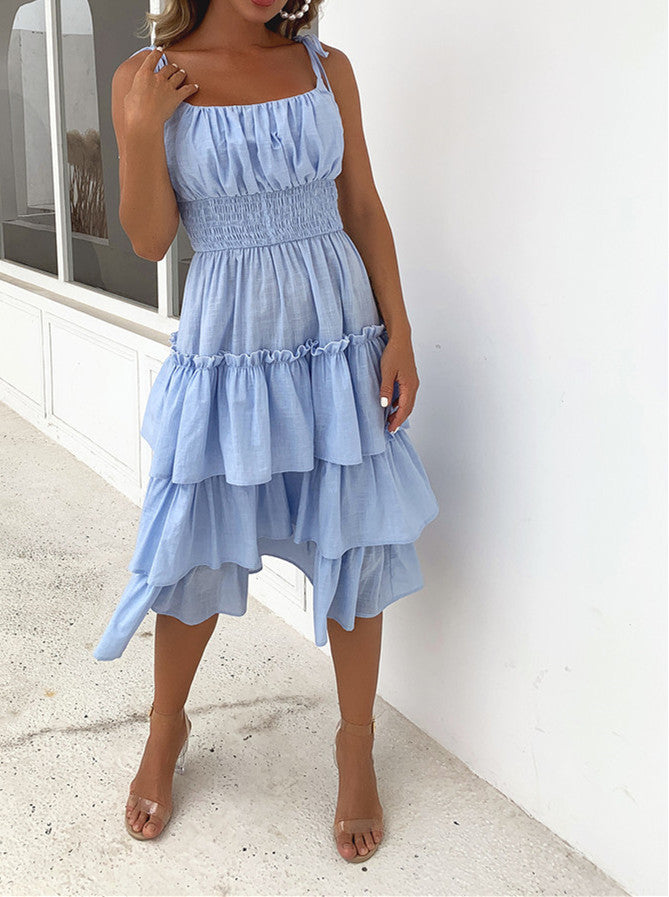 Blue Tie Bow Bohemian Dress