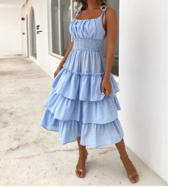 Blue Tie Bow Bohemian Dress