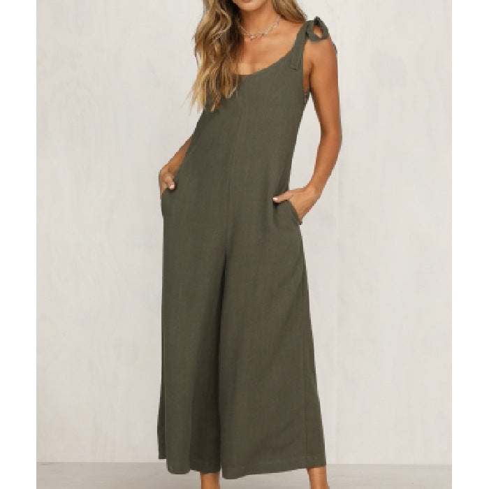 Tied Wide Loose Straight Straight Leg One Piece Jumpsuit