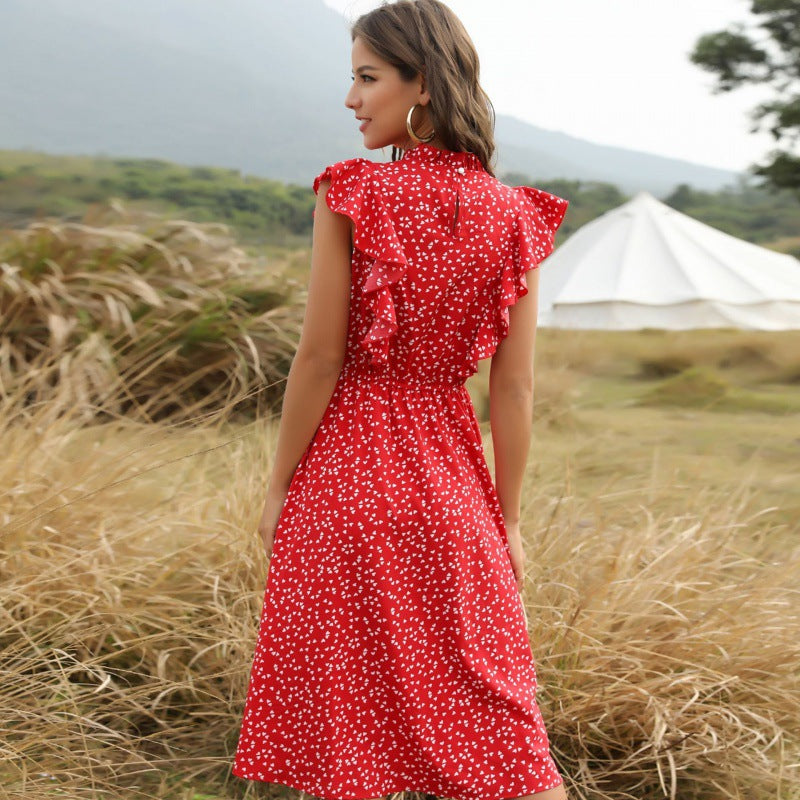 Timeless Dots Print Long Chiffon Maxi Dress