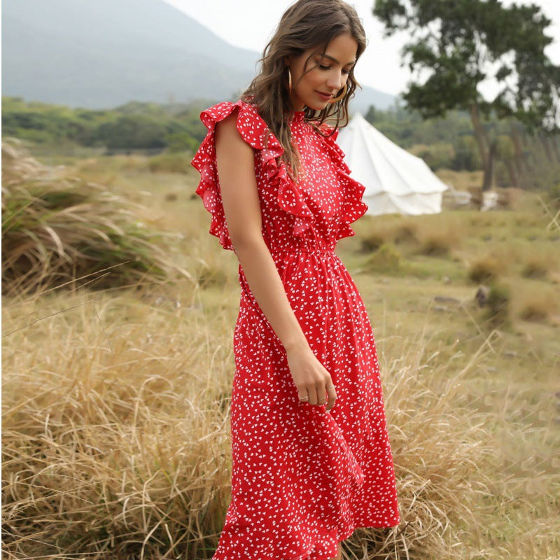 Timeless Dots Print Long Chiffon Maxi Dress