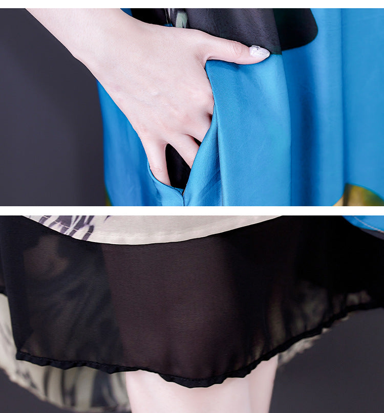 Silk Plus Size Short Sleeves Printed Dress