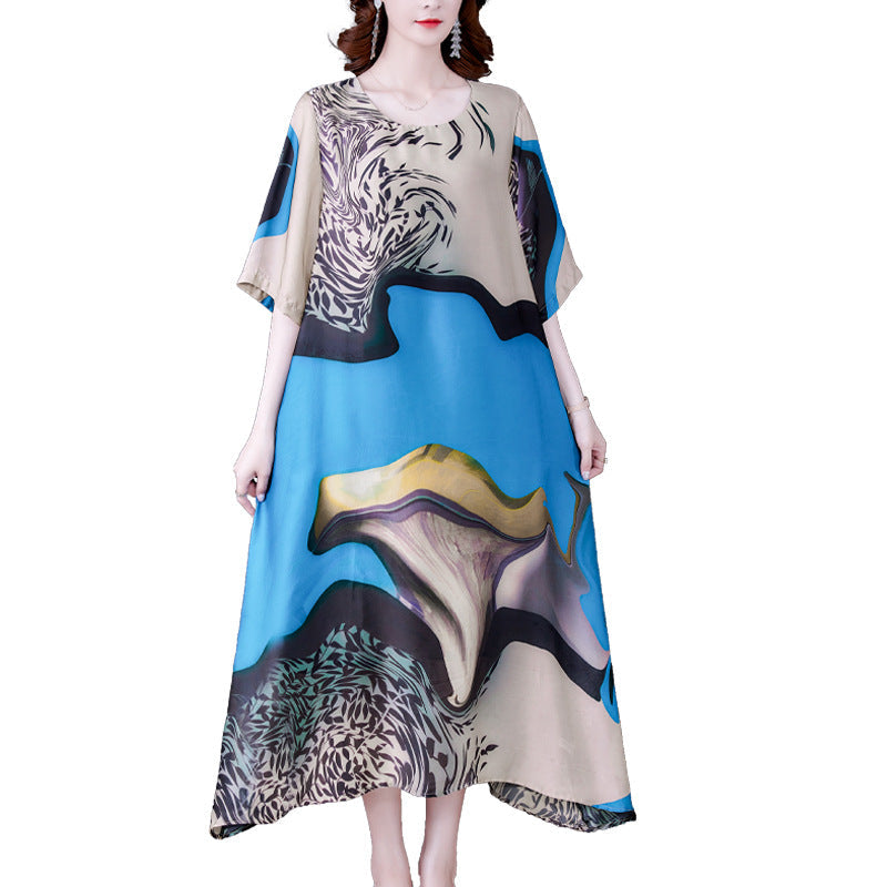 Silk Plus Size Short Sleeves Printed Dress