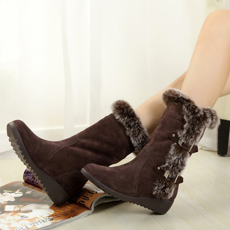 Mid-calf Thick-soled Fur Slip-On Snow Boots