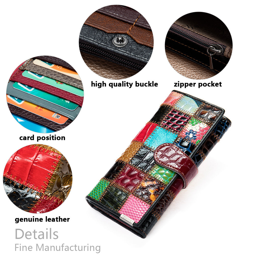 Boho Premium Leather Wallet Patchwork Clutch