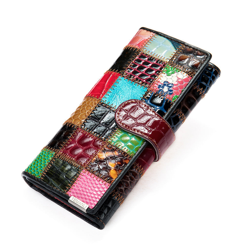 Boho Premium Leather Wallet Patchwork Clutch