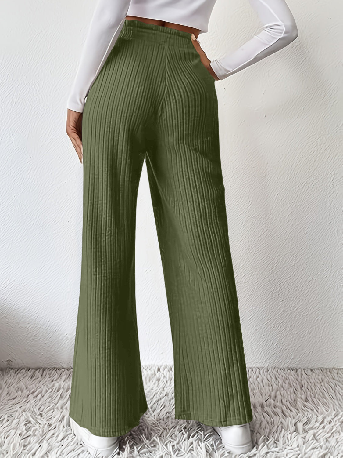 Cool Solid Color Ribbed High Waist Pants