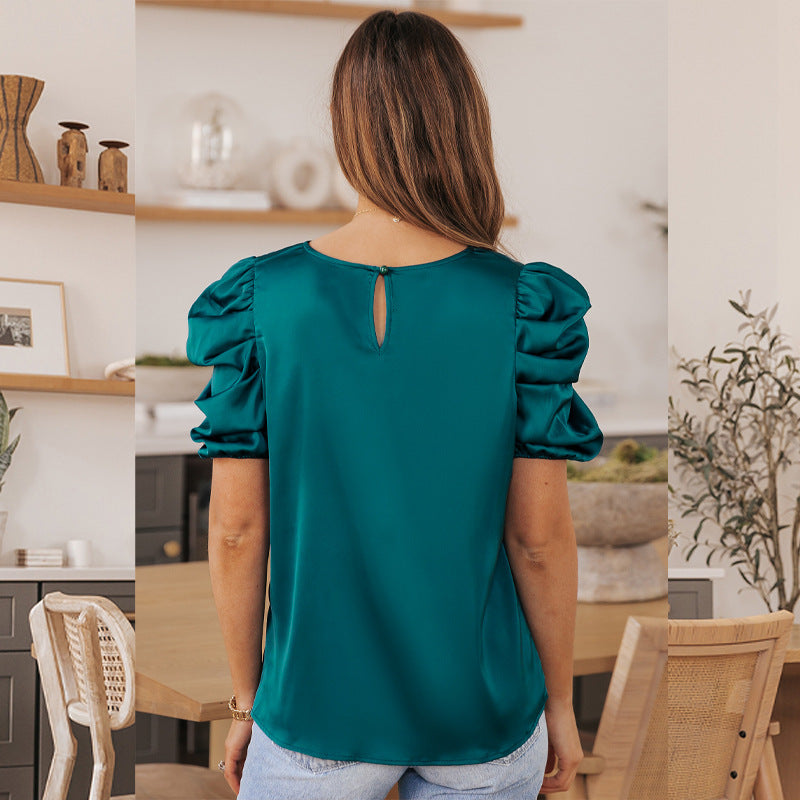 Luxe Comfort Solid Color Pleated Fluffy Satin Shirt