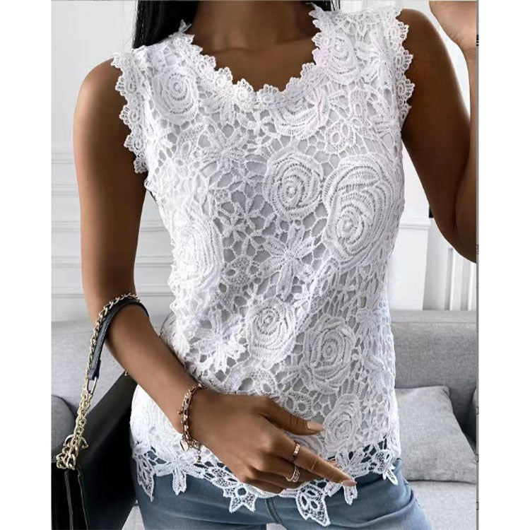 Flowers Lace Vest Summer Tops