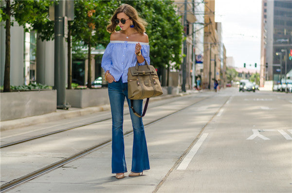Classic Striped Strapless One-Shoulder Shirt