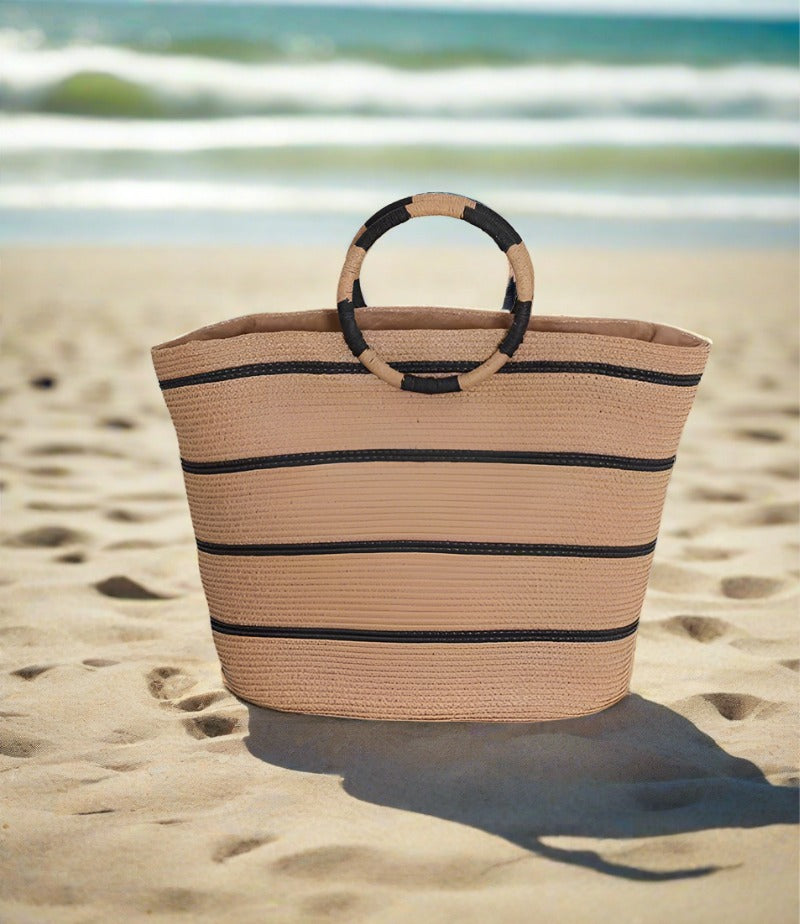 Large Capacity Round Handle Woven Summer Beach Bag