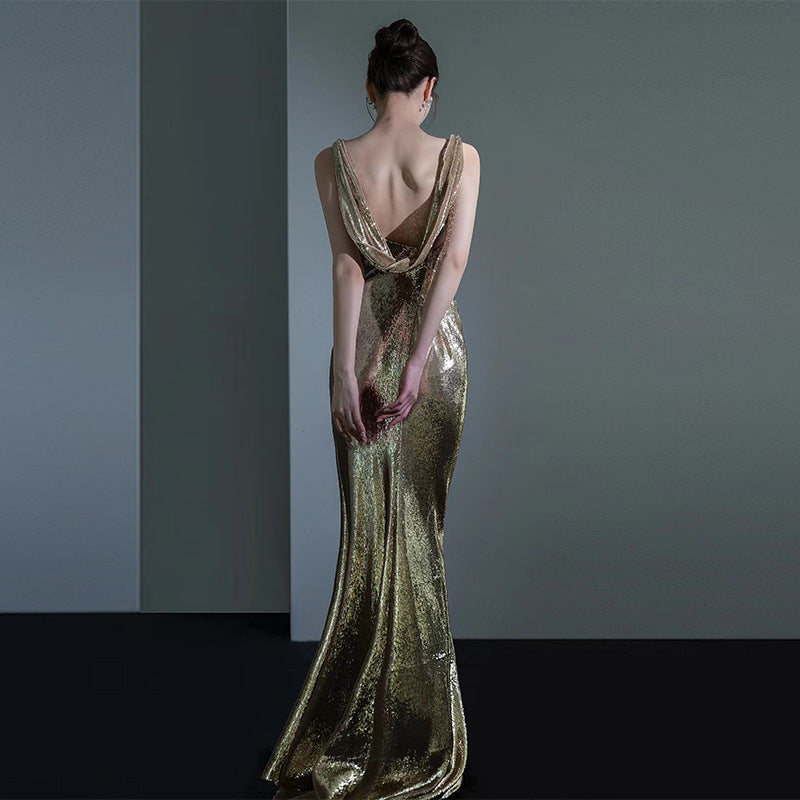 Gold Sequins Evening Dress