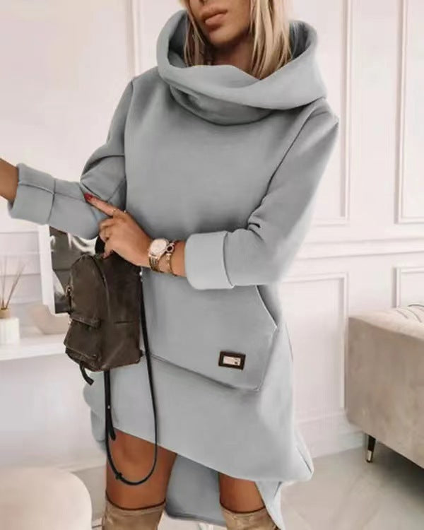 Unique Style Long Sleeve Hood Pocket Pullover Dress