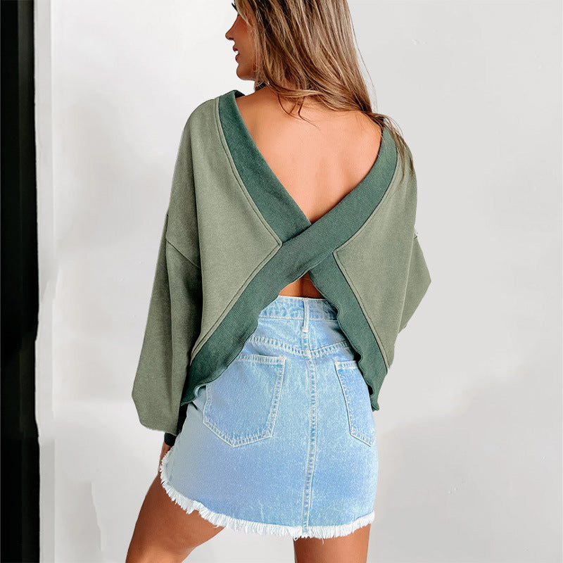 Earthy Geen V-neck Long Sleeve Loose Flattering Sweater