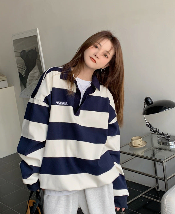 Blue and White Stripes  Sweater Top