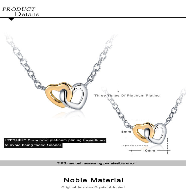 Two Hearts Interlocked Forever Pendant - Gold and Silver, Me and You Forever. Great Gift.