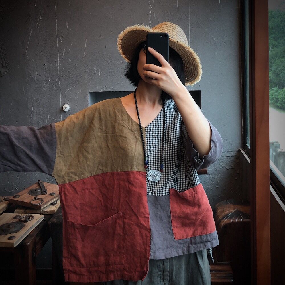 Vintage Patchwork Linen Loose 2 Piece Casual Set