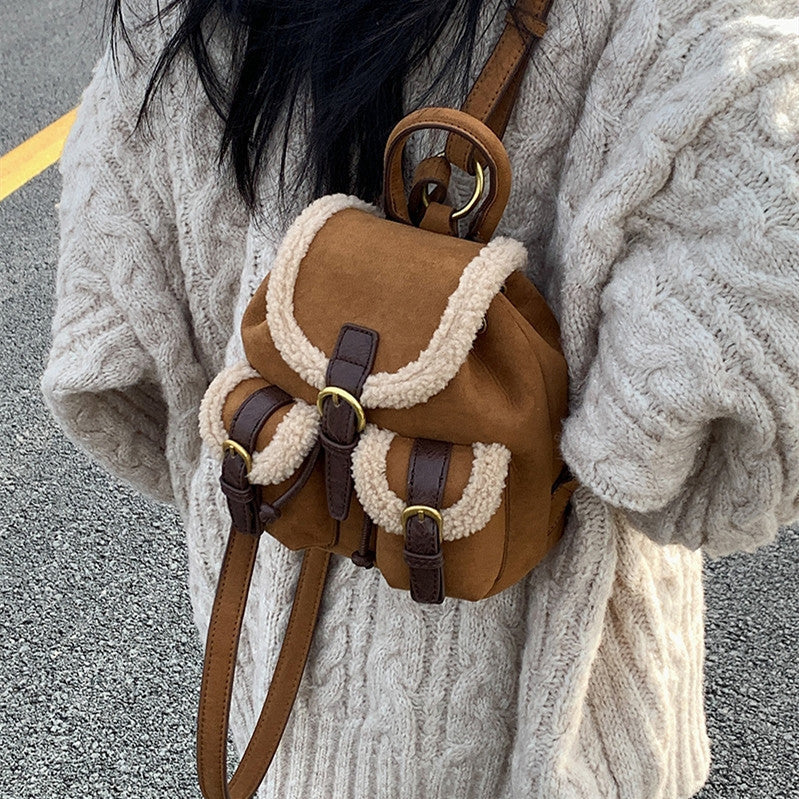 Warm Lamb Wool & Suede Backpack