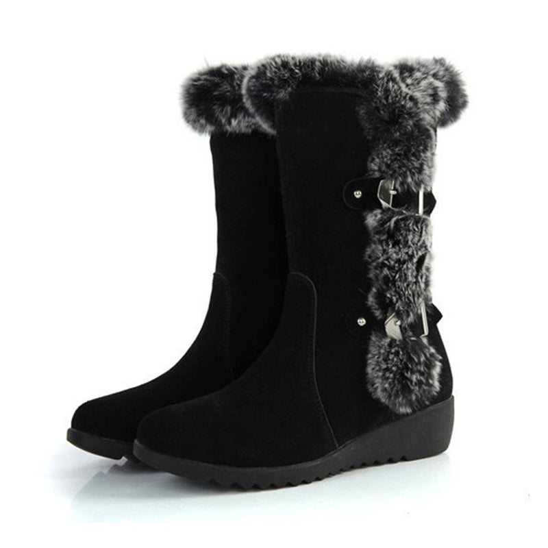 Mid-calf Thick-soled Fur Slip-On Snow Boots