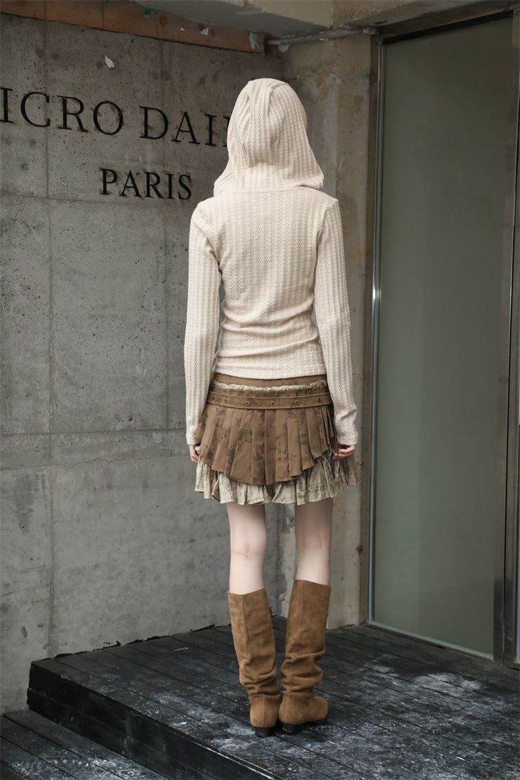 Chenille Ruffles Pleated Skirt