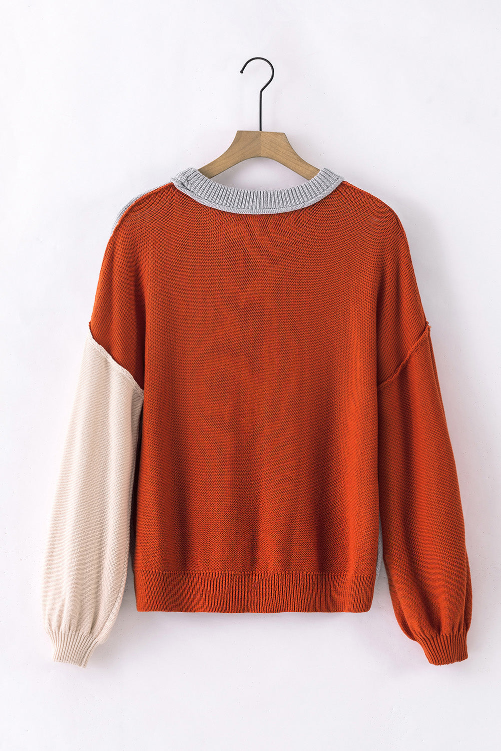 UNIQE Contrast Round Neck Dropped Shoulder Sweater